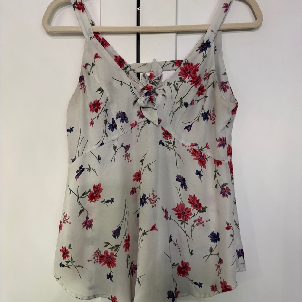 Floral Sleeveless Top - White with Red and Blue Accents